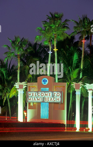 Miami Beach segno di benvenuto Florida America Foto Stock