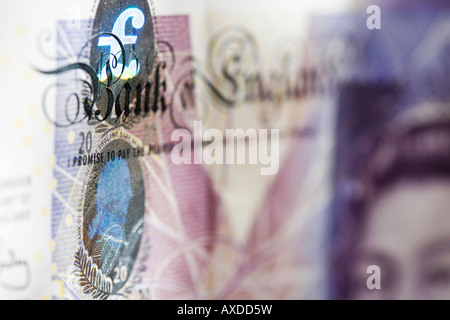 Inglese venti pound nota DOF poco profondo Foto Stock