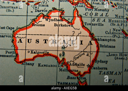 Australia su un antico mappa Foto Stock