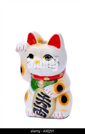 Giapponese Maneki Neko sventolando fortune cat Foto Stock
