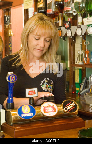 Un barista che serve in pub nel Suffolk, Regno Unito Foto Stock