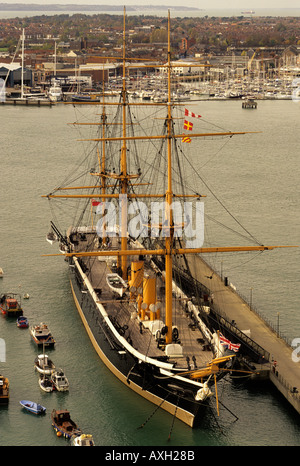 HMS Warrior Vista aerea Portsmouth Hampshire REGNO UNITO Foto Stock