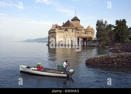 Il castello medievale di Chillon Foto Stock