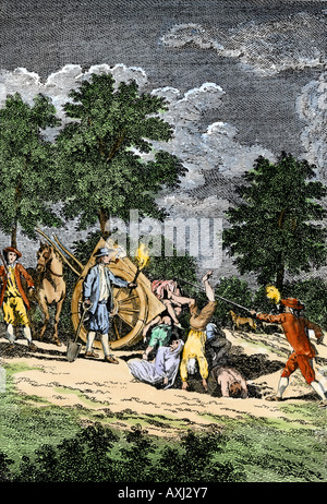 Seppellire i cadaveri a Holywell Mount durante la peste bubbonica epidemia in Inghilterra 1665. Colorate a mano la xilografia Foto Stock