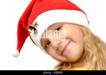 Sorridente bambina nel cappello di Natale Foto Stock