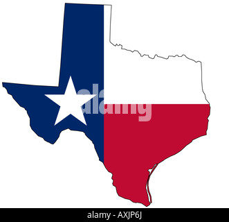 Mappa di texas, riempita con la sua bandiera Foto Stock