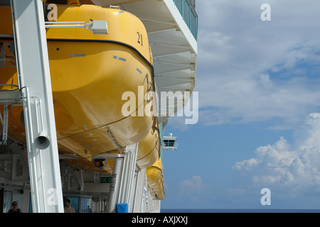 Le imbarcazioni di salvataggio sul Royal Caribbean linee Cuise Navigatore dei mari Foto Stock