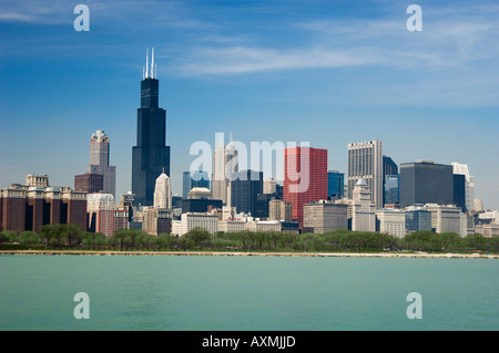 Skyline che include la Sears Tower di Chicago, Illinois, Stati Uniti d'America Foto Stock