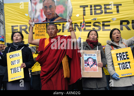 Per il Tibet libero dal cinese dimostrazione di soppressione di londra 22 Marzo 2008 Foto Stock
