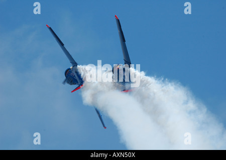 North American T-6 Texano Harvard piani della aerobatic Red Bull battenti formazione, Air show a haguenau, Francia, regione Alsazia Foto Stock