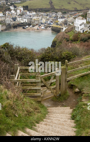 Vista del porto Issac da hill, Cornwall, Inghilterra Foto Stock