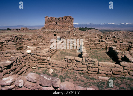 Il Anasazi Indian rovine di Puye scogli a Santa Clara Indian Reservation in Jemez nelle montagne del nord del New Mexico Foto Stock