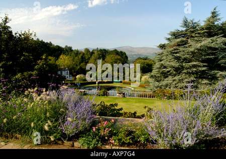 La vista dalla terrazza è salito oltre il giglio Terrazza Bodnant Gardens Conwy North West Wales Foto Stock