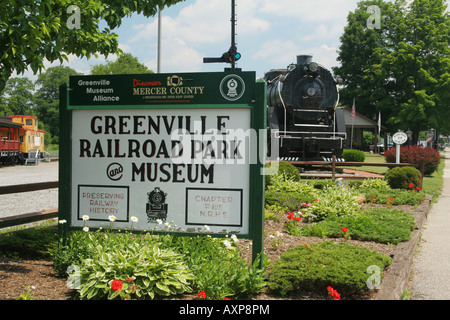 Segno a Greenville Railroad Park e il Museo di Greenville Pennsylvania Foto Stock