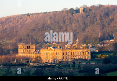 Chatsworth House nel Derbyshire Peak District National Park La sede del duca di Devonshire Palace del picco Foto Stock