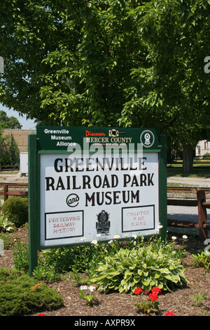 Segno a Greenville Railroad Park e il Museo di Greenville Pennsylvania Foto Stock