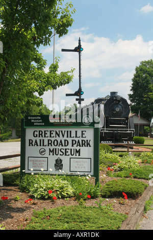 Segno a Greenville Railroad Park e il Museo di Greenville Pennsylvania Foto Stock