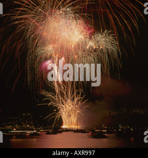 Fuochi d'artificio sopra Vancouver British Columbia Canada Foto Stock