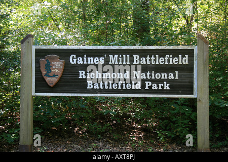 Segno di ingresso all' Gaines Mill Battlefield, Richmond, Virginia. Foto Stock