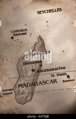 Mappa corrente del Madagascar e Isole Seicelle Foto Stock