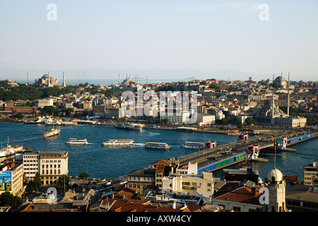 Istanbul, regione di Marmara, Turchia; vista su Sultanahmet dalla Torre Galata. Foto Stock