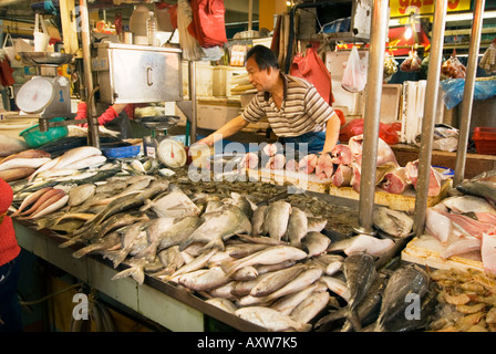 Centro Tekka Little India fishmarket mercato del pesce a Singapore il mercato bagnato la vendita di frutta e verdura fresca carne pesce spezie cibo Foto Stock