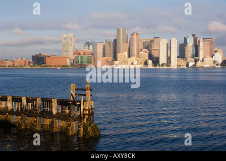 Lo skyline del quartiere finanziario di fronte al porto di Boston, Boston, Massachusetts, STATI UNITI D'AMERICA Foto Stock