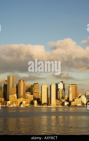 Lo skyline del quartiere finanziario di fronte al porto di Boston, Boston, Massachusetts, STATI UNITI D'AMERICA Foto Stock