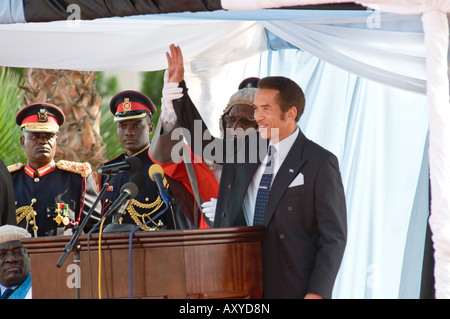 Inaugration di Seretse Khama esposto Ian Khama esposto il quarto presidente della Repubblica del Botswana Foto Stock