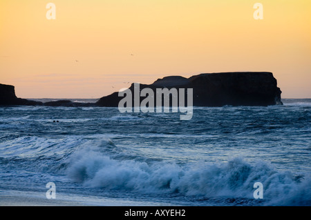 Tramonto dietro di post-incandescenza Saltwick nab vicino a Whitby North Yorkshire, Inghilterra Foto Stock