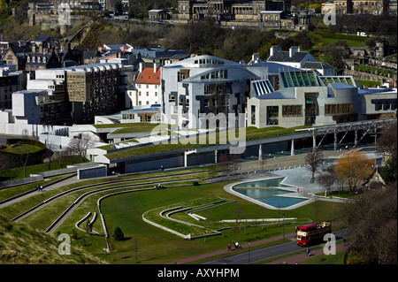 Birds Eye view di edificio del parlamento scozzese, Holyrood, Edimburgo in Scozia, Regno Unito, Europa Foto Stock