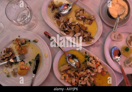 Sanlucar de Barremeda gli avanzi di tapas a base di pesce Foto Stock