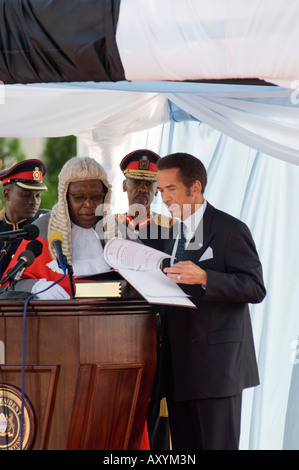 Inaugurazione di Seretse Khama esposto Ian Khama esposto il quarto presidente della Repubblica del Botswana Foto Stock