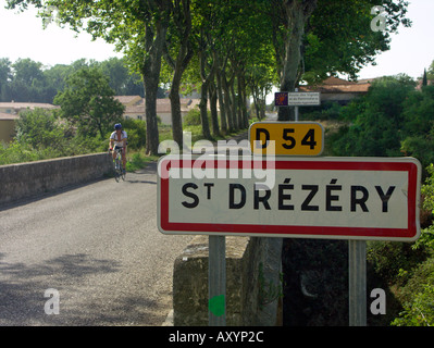 Firmare all'entrata St Drézéry Hérault Francia Coteaux du Languedoc Drézéry St Foto Stock