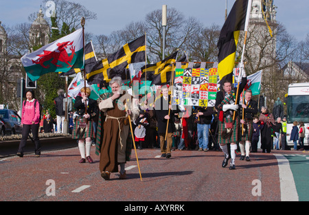 St David conduce l annuale St Davids Day marzo a Cardiff South Wales UK UE Foto Stock