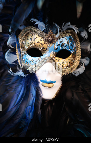 Meravigliosa sfilata di moda di gente mascherata durante il carnevale di Venezia in Italia (l'effetto non è un trucco di Photoshop) Foto Stock