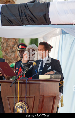 Inaugurazione di Seretse Khama esposto Ian Khama esposto il quarto presidente della Repubblica del Botswana Foto Stock