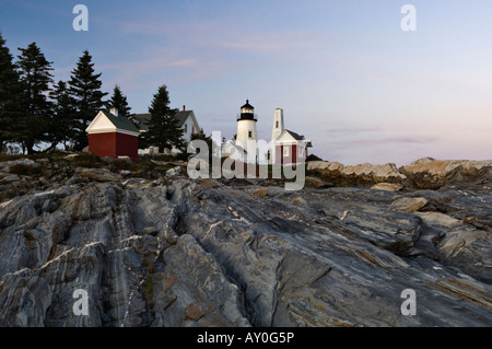 Luce della Sera sulla Pemaquid Point Lighthouse vicino a Bristol Maine Foto Stock