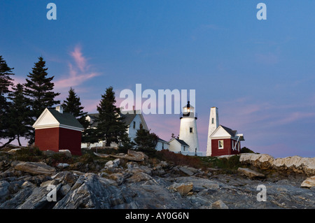 Luce della Sera sulla Pemaquid Point Lighthouse vicino a Bristol Maine Foto Stock