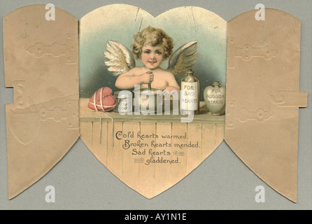 Valentine greeting card di sportello chiuso con lucchetto circa 1890 mostra carta aperto Foto Stock