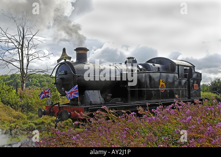 Treno a vapore No.5637 alla stazione Cranmore, East Somerset Railway Foto Stock