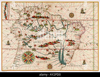 Mappa S America Brasile 16c Foto Stock