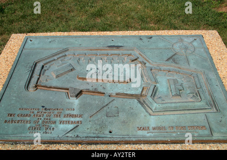 In una lapide che mostra il layout della Guerra Civile Americana posizione a Fort Stevens, Washington DC. Foto Stock