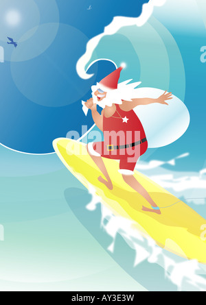 Santa Claus surf in mare Foto Stock