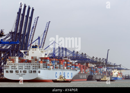 Cosco " Europa " nave portacontainer, Trinità Quay, porto di Felixstowe, Suffolk, Regno Unito. Foto Stock