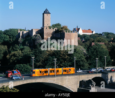 Burg Giebichenstein mit Saalebruecke a Halle, Saale, Naturpark Unteres Saaletal, Sassonia-Anhalt Foto Stock