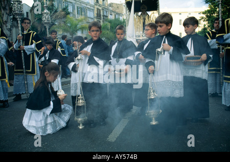 Semana Santa, Pasqua o alle celebrazioni della settimana santa le processioni religiose Malaga, Andalusia Andalusia Spagna Foto Stock