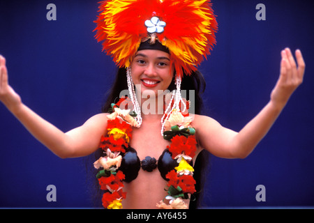 Colorato ballerina nativa Polinesia Francese Bora Bora Tahiti Foto Stock