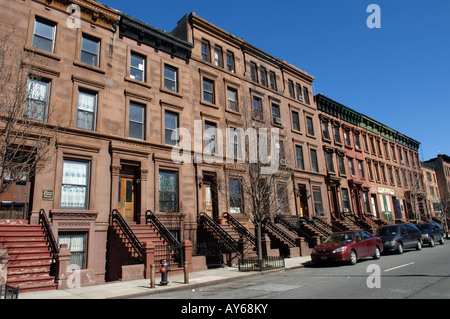 Pietre marroni sulla West 126street in Harlem in NYC Foto Stock