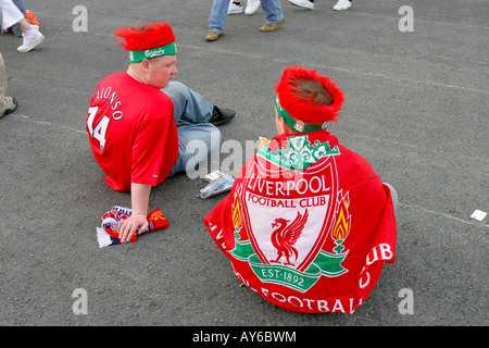 Tifosi del Liverpool a Istanbul per il 2005 Finale di UEFA Champions League finale di Istanbul in Turchia Foto Stock
